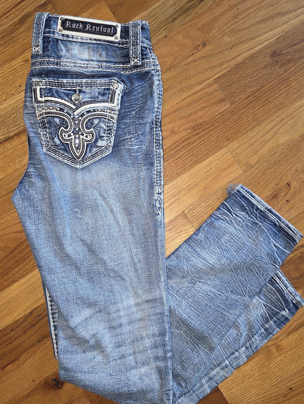 Rock Revival Jeans Women's 27 Distressed Faded Mid Rise Skinny Back Flap Y2k